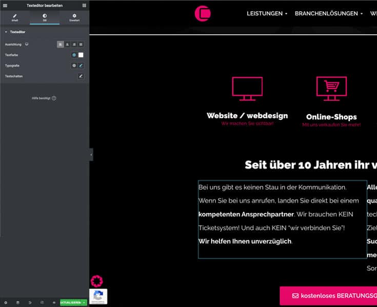 Anpassen der Typografie mit dem Elementor Page Builder