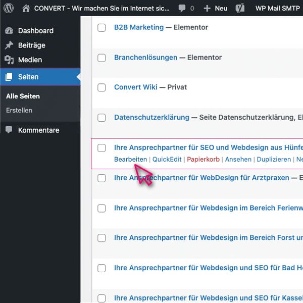 Bearbeiten einer Webseite in WordPress mit Elementor
