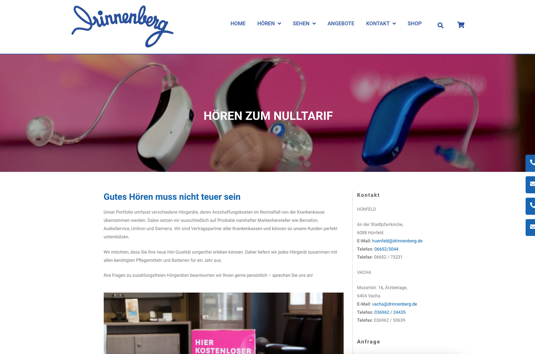 Convert GmbH CO KG - Projektstory Drinnenberg Optik Hoergeraete GmbH CoKG - Unterseite "Hören zum Nulltarif"