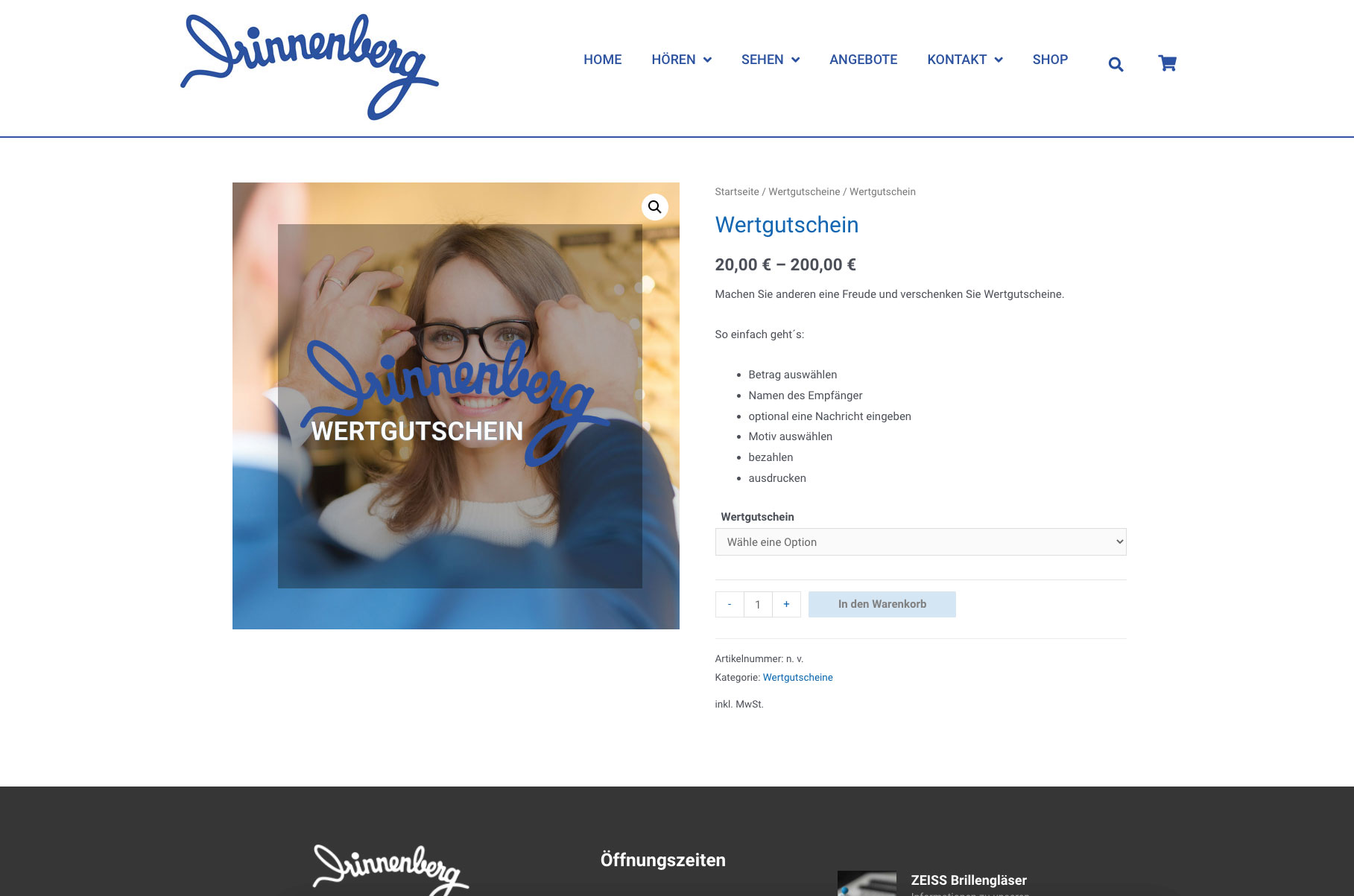 Convert GmbH CO KG - Projektstory Drinnenberg Optik Hoergeraete GmbH CoKG - Screenshot Wertgutscheine