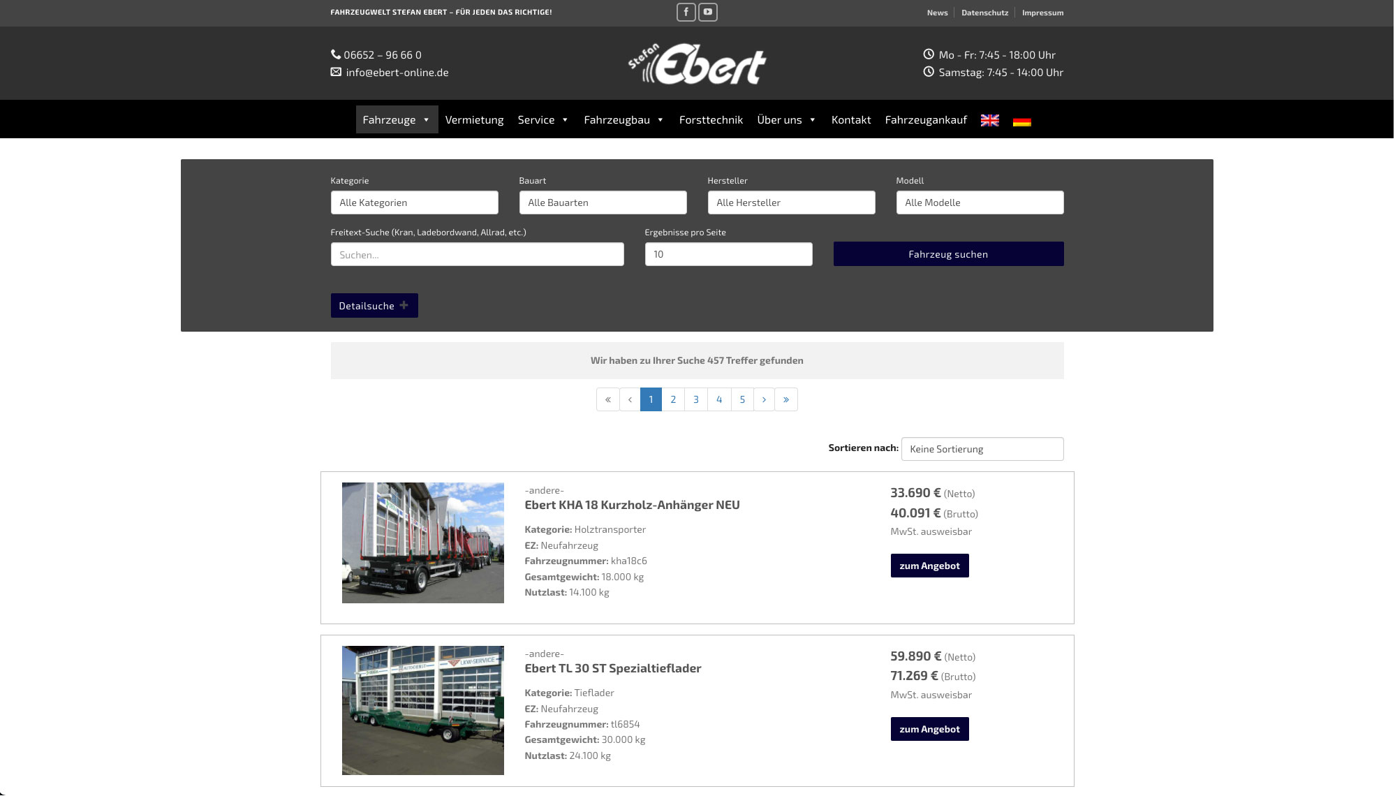Convert GmbH CO KG - Projektstory Stefan Ebert Fahrzeugwelt - Screenshot Fahrzeugsuche